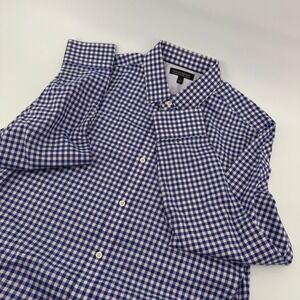 Banana Republic Mens Non Iron Tailored Slim Fit Gingham Dress Shirt Blue White L